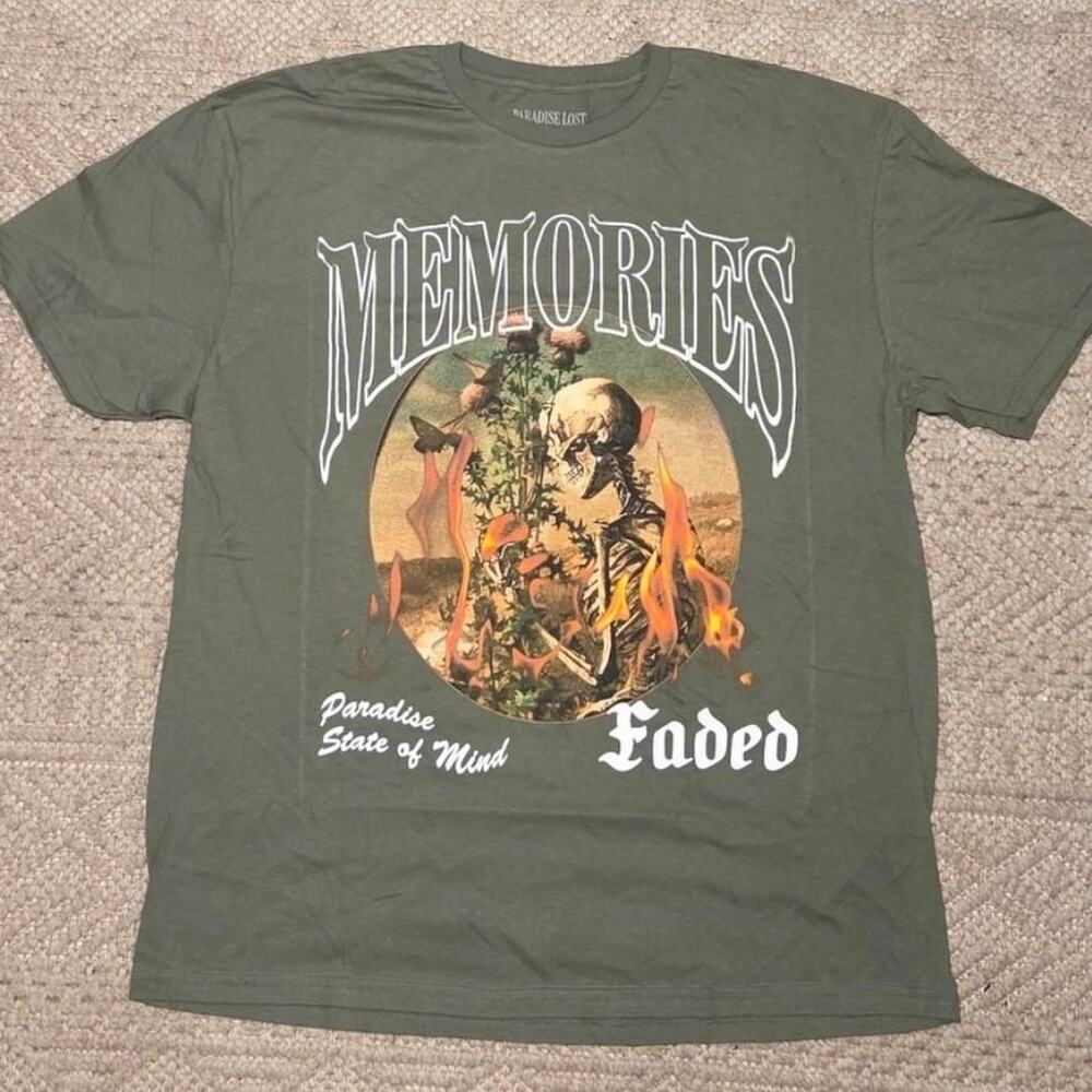 Paradise Lost “Memories Faded” Graphic Tee Olive Green Size XL NWOT